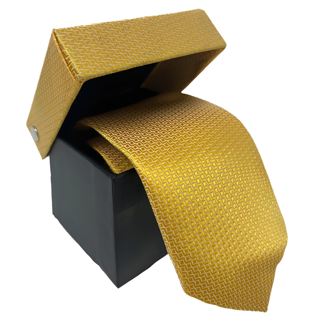 GRAVATA POLI JACQUARD SLIM GIFT BOX TRABALHADA MAQUINETADA - AMARELO