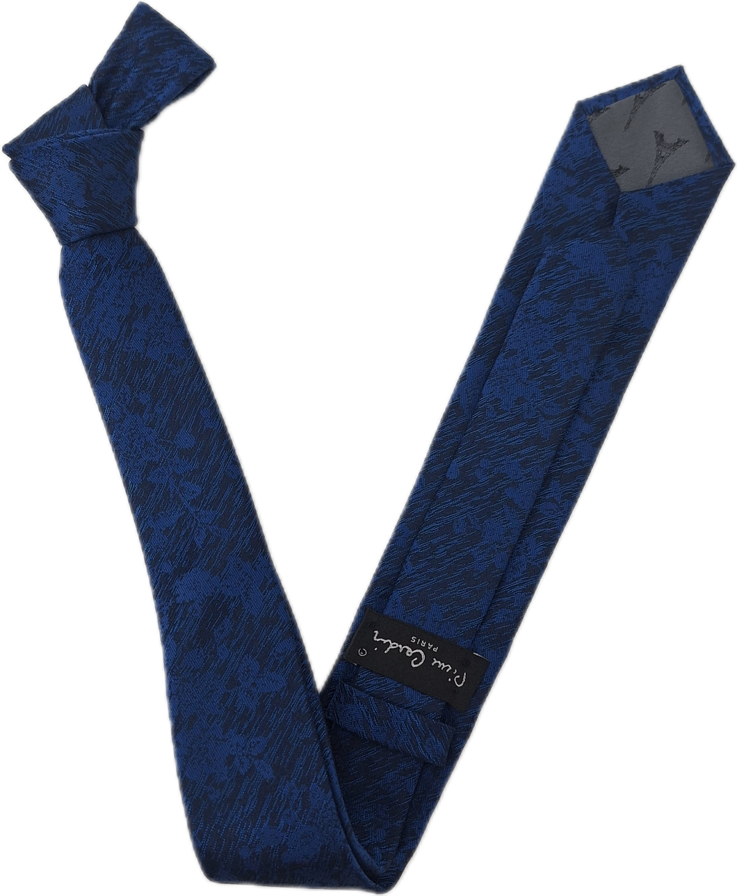 GRAVATA SLIM PIERRE CARDIN AZUL COBALTO FLORAL DESENHADA MICROFIBRA JACQUARD DE POLIÉSTER