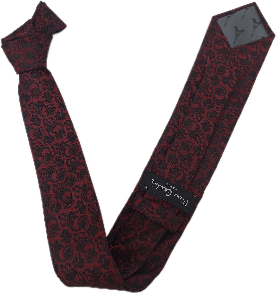 GRAVATA TRADICIONAL PIERRE CARDIN VINHO COM ESTAMPA FLORAL PRETA JACQUARD MICROFIBRA