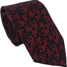 Carregar imagem no visualizador da galeria, GRAVATA TRADICIONAL PIERRE CARDIN PRETA COM ESTAMPAS VERMELHAS JACQUARD MICROFIBRA

