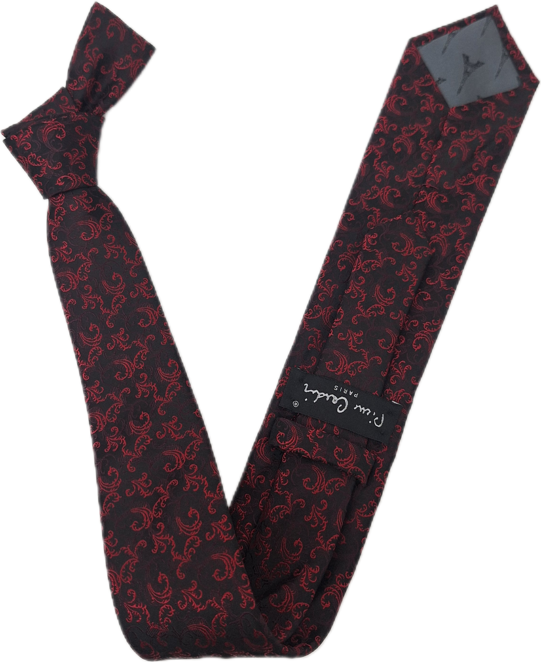 GRAVATA TRADICIONAL PIERRE CARDIN PRETA COM ESTAMPAS VERMELHAS JACQUARD MICROFIBRA