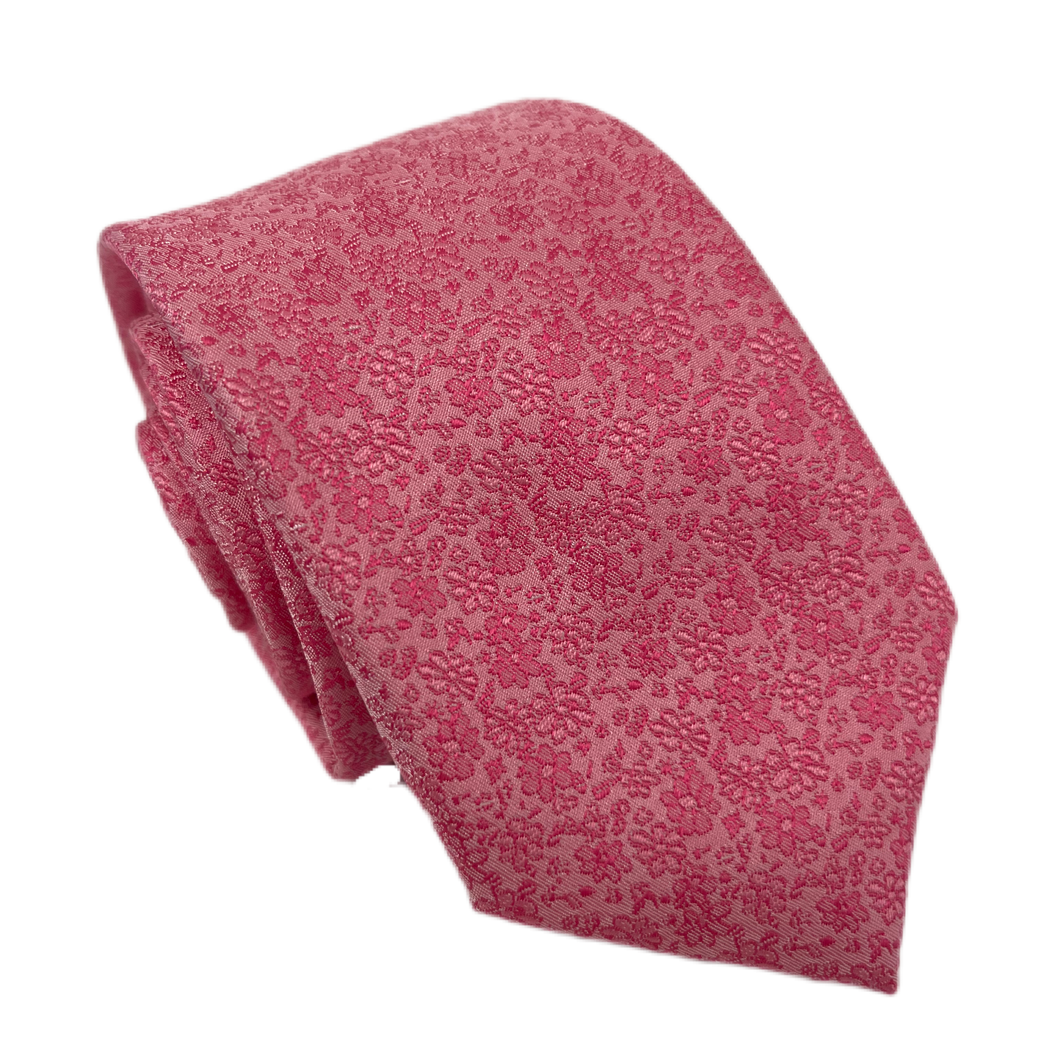 GRAVATA MICROFIBRA JACQUARD SLIM ROSA PINK COM DETALHES FLORAIS