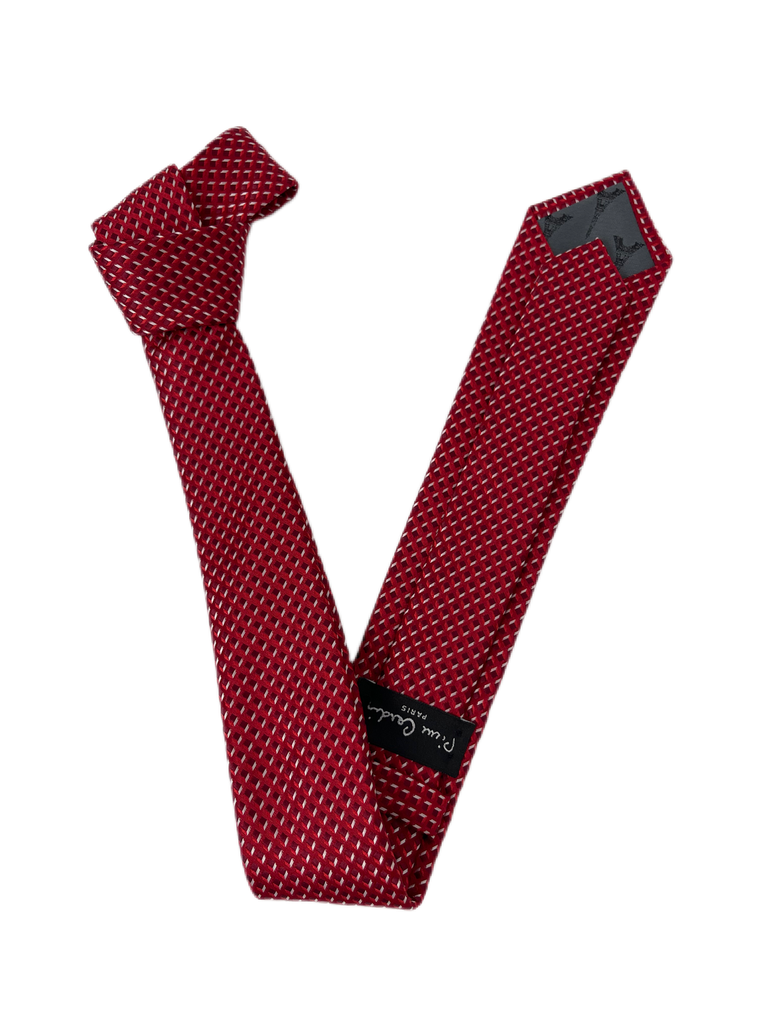 GRAVATA SLIM PIERRE CARDIN VERMELHO COM PADRÃO CUBO PRISMA  JACQUARD DE POLIESTER