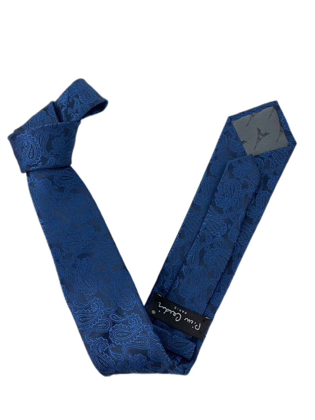 GRAVATA TRADICIONAL PIERRE CARDIN PRETA PADRÃO KASHMIR AZUL ROYAL JACQUARD DE POLIESTER